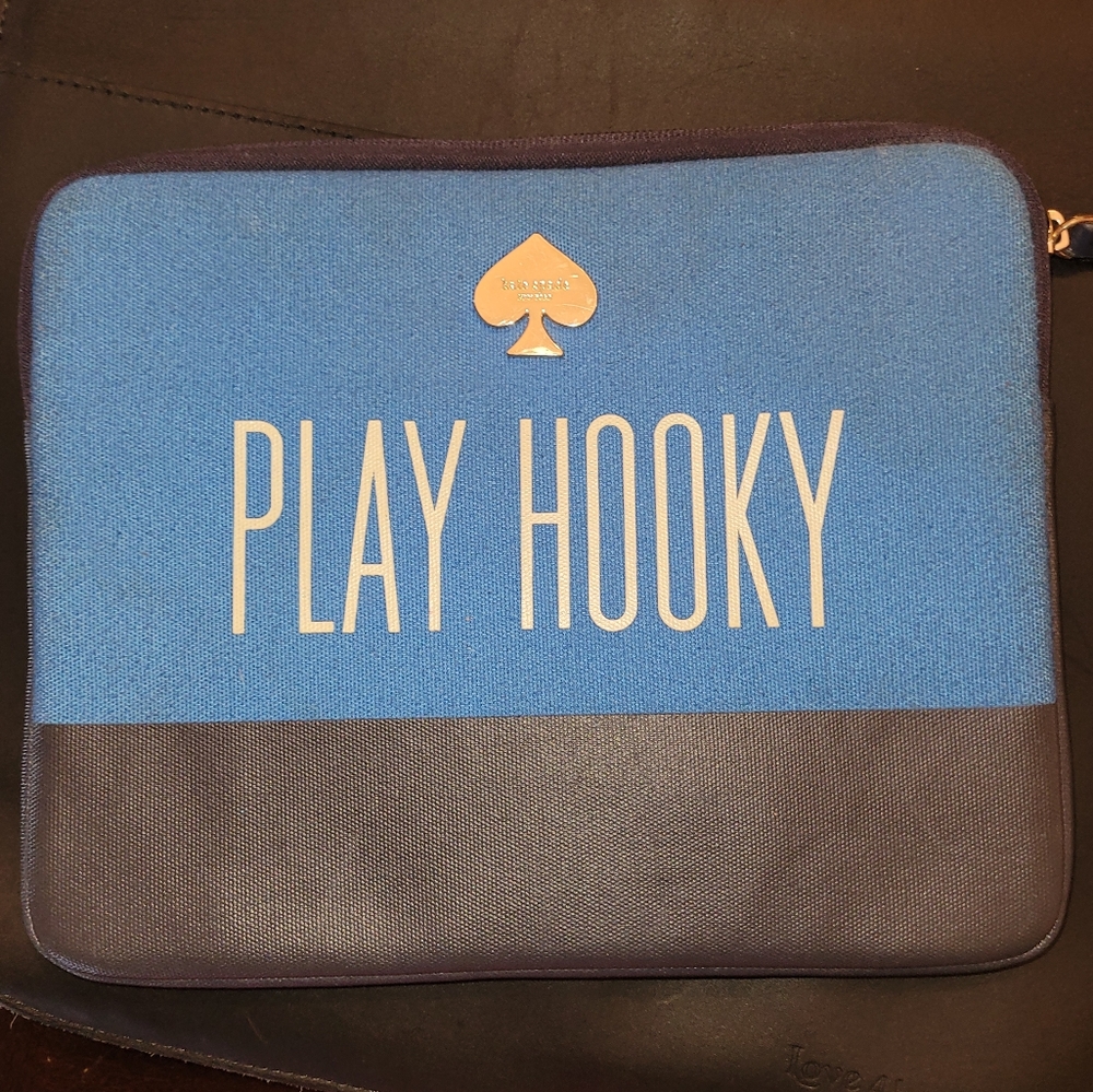 Kate Spade New York " Play Hooky ” Blue & Black iPad Case Sleeve EUC